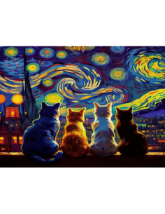 MANGO SKELETON PERSONALIZADO VAN GOGH LA NOCHE ESTRELLADA GATOS